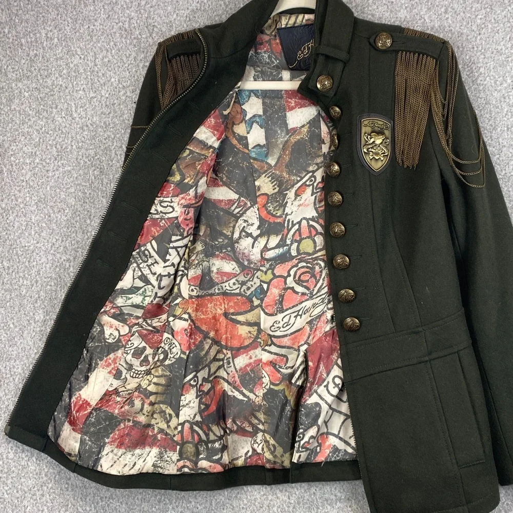 Vtg Ed Hardy military style jacket S Christian Audigier wool blend steampunk Y2K - Picture 7 of 12
